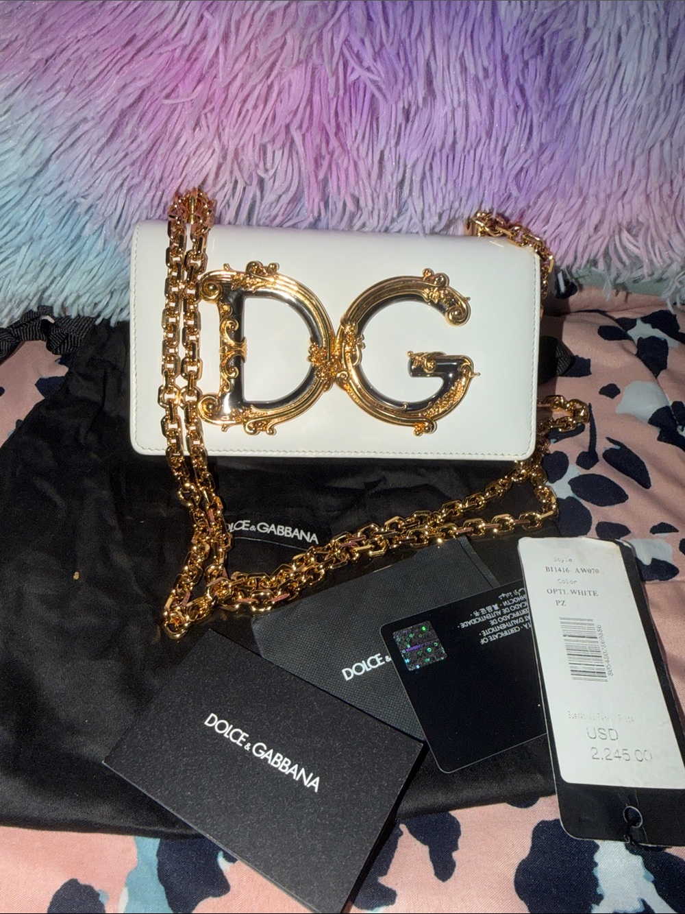 Authentic Dolce & Gabbana DG Logo White Crossbody Bag – Gold Hardware